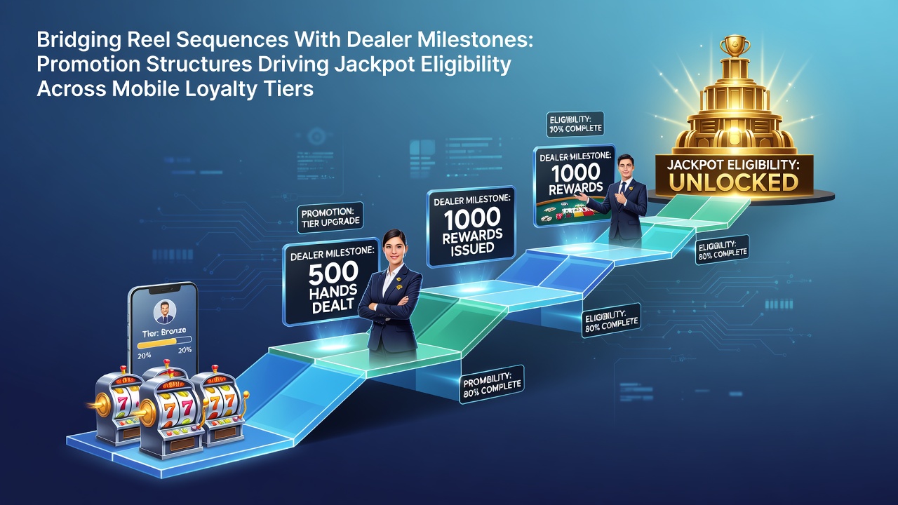 Mobile app interface showing reel sequences connected to live dealer milestones and loyalty tier progress bars