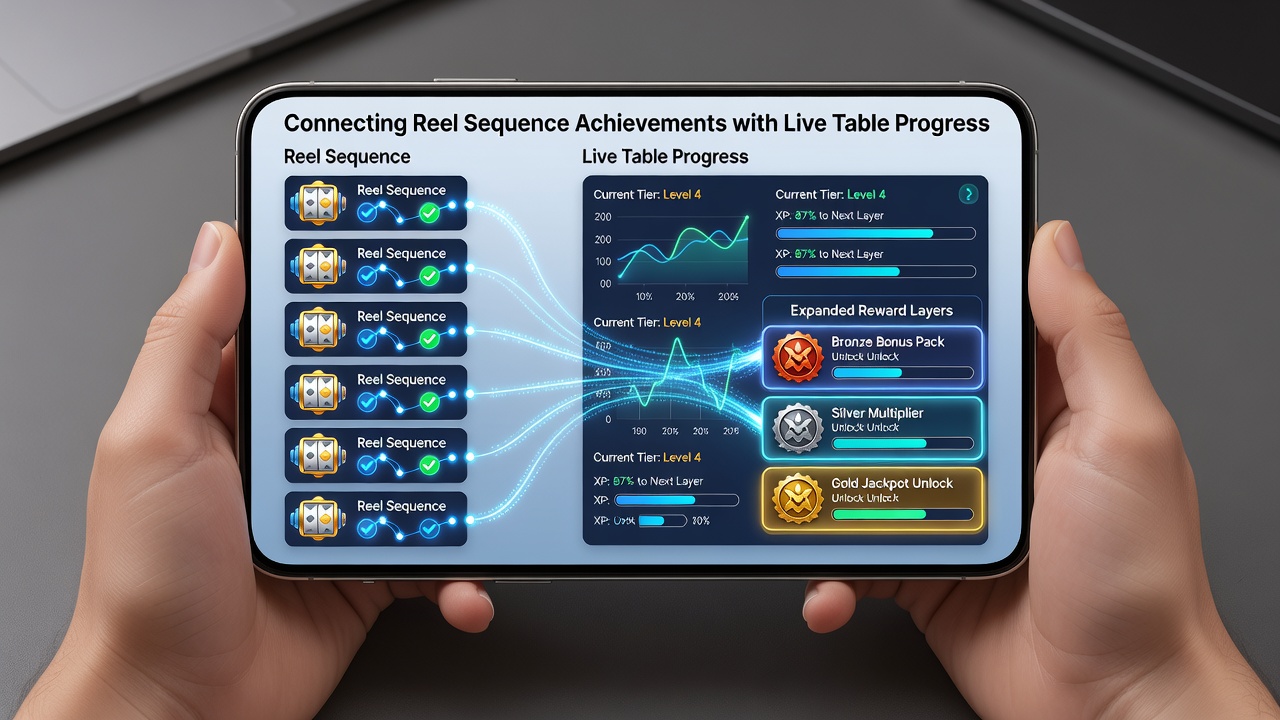 Live table interface on handheld device displaying shared reward progress with reel achievements