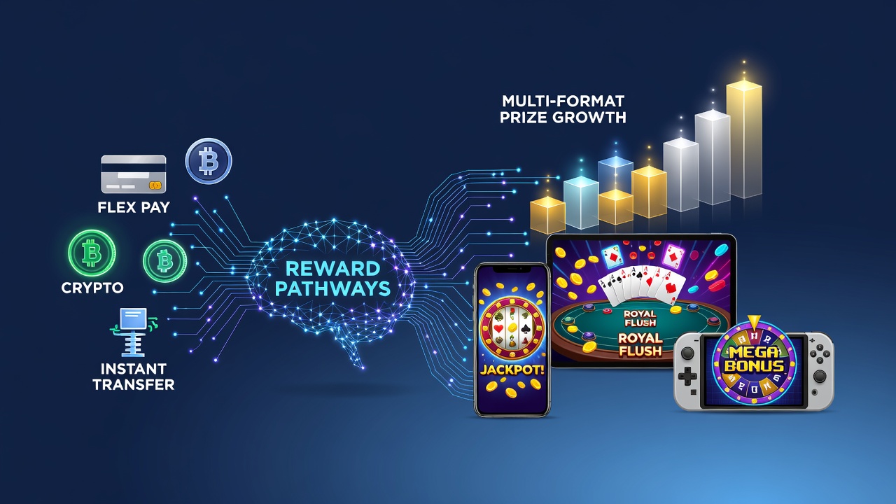 Mobile casino interface showing flexible payment options and prize multipliers across slots and table games