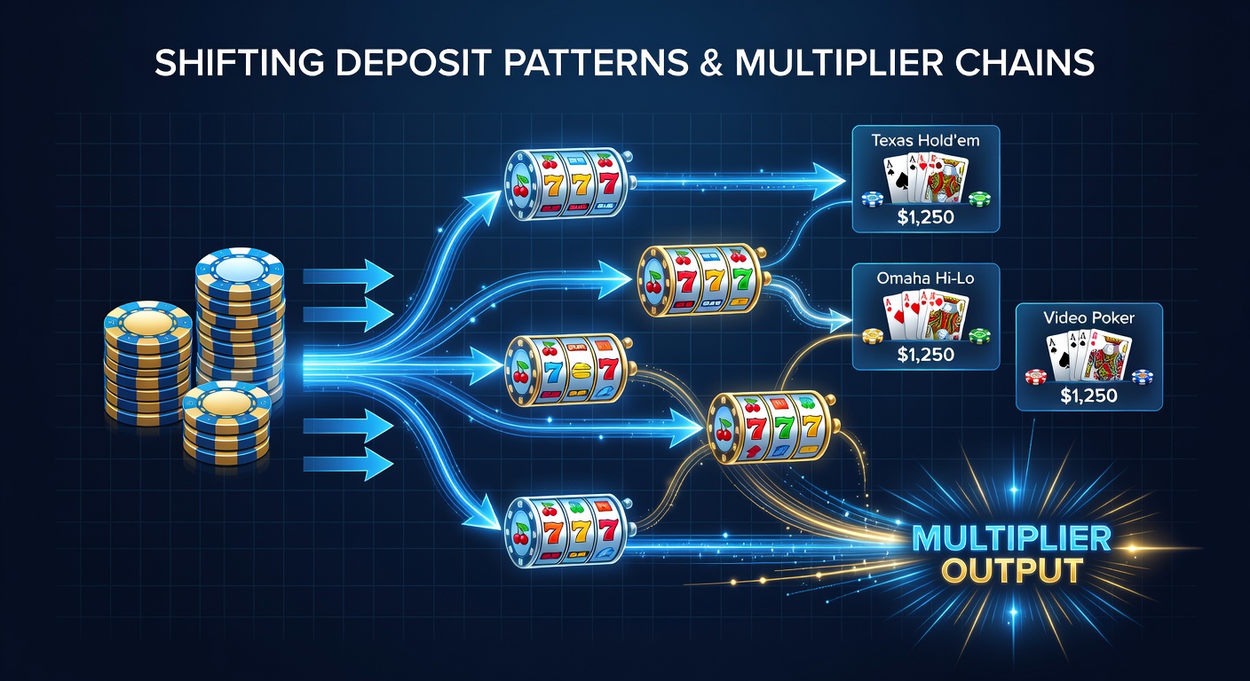 Slot reel sequences displaying chained multipliers and loyalty tier progress bars in a mobile app interface