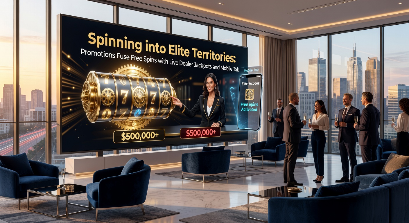 Mobile phone displaying a split-screen promo: free spins whirling on slots alongside a live dealer jackpot roulette wheel, with notifications for elite VIP access