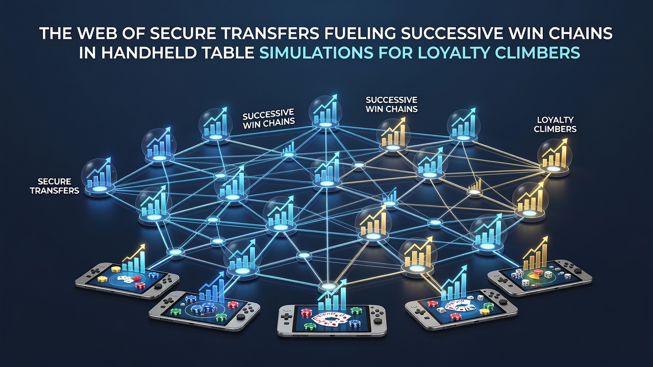 Secure payment network visualization showing mobile table game interfaces connected through encrypted transfer routes