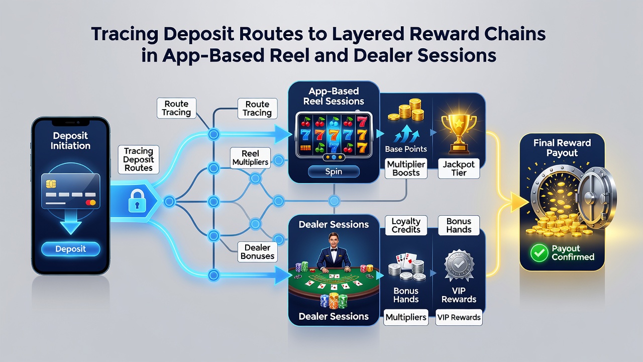 Diagram showing progression from deposits to multi-tier rewards in app sessions